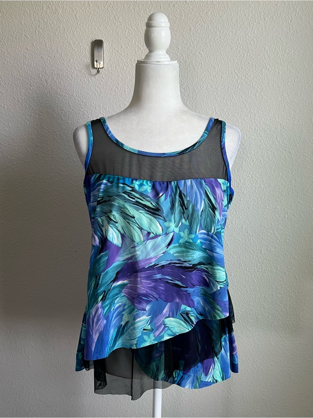 Miraclesuit Blue Teal Purple Layered Swim Tankini Top
